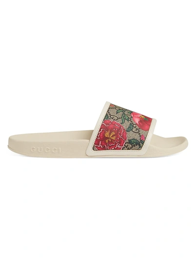 Gucci Floral Gg Supreme Slide Sandal In Beige | ModeSens
