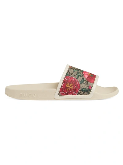 Shop Gucci Women's Pursuit Gg Floral Slide Sandals In Beige Multi