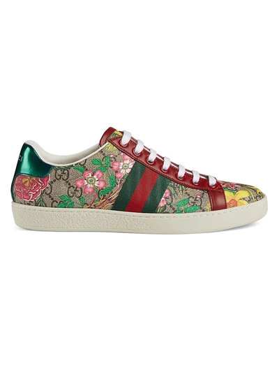 Shop Gucci Women's Ace Gg Floral Sneakers In Beige Rose