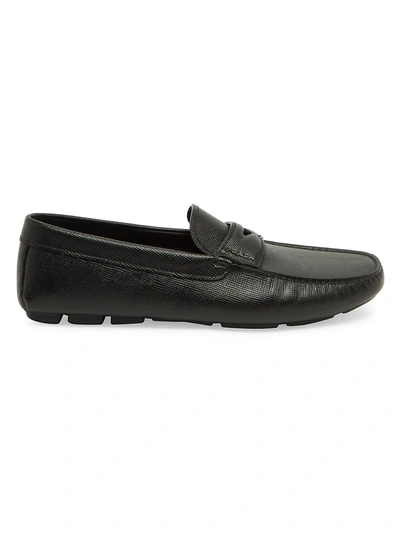 Shop Prada Men's Leather Penny Driving Loafers In Nero