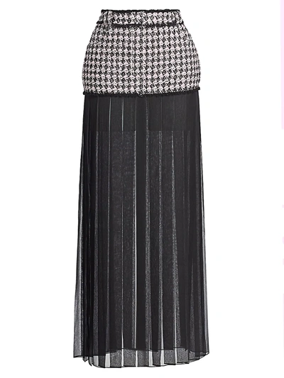 Shop Balmain Women's Chiffon-trimmed Tweed Maxi Skirt In Noir Rose