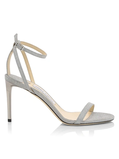 Shop Jimmy Choo Minny Ankle-strap Glitter Leather Sandals In Silver