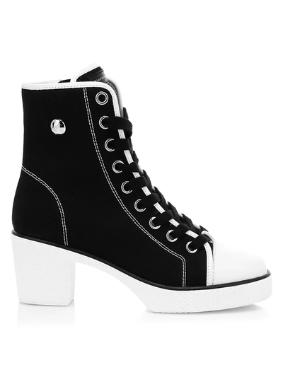 Shop Giuseppe Zanotti High-top Shearling-lined Canvas Block-heel Sneakers In Noir