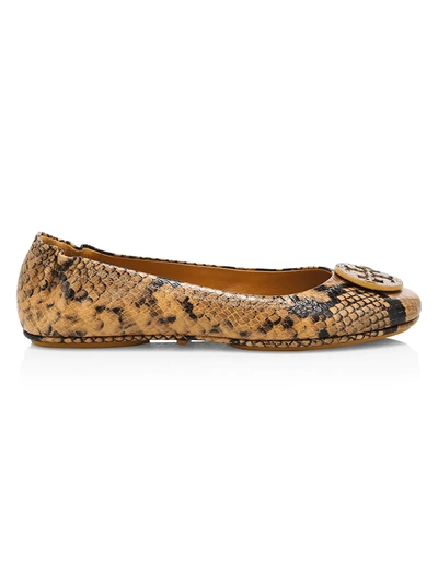 Shop Tory Burch Women's Minnie Snakeskin-embossed Leather Ballet Flats In Gold Crest