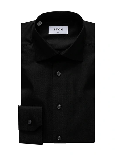 Shop Eton Men's Slim-fit Diagonal Weave Dress Shirt In Black