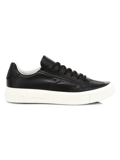 Shop Ferragamo Men's Borg Quilted Logo Leather Runners In Black