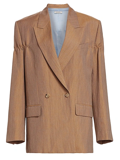 Shop Nina Ricci Linen & Wool Double Breasted Jacket In Tan