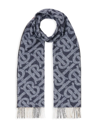 Shop Burberry Reversible Check And Monogram Cashmere Scarf In Indigo