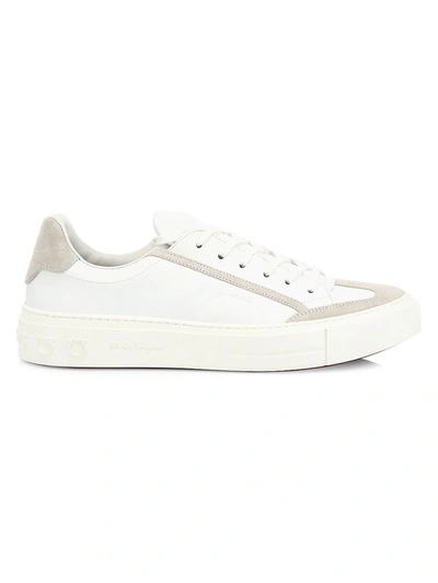 Shop Ferragamo Men's Borg Leather & Suede Sneakers In White