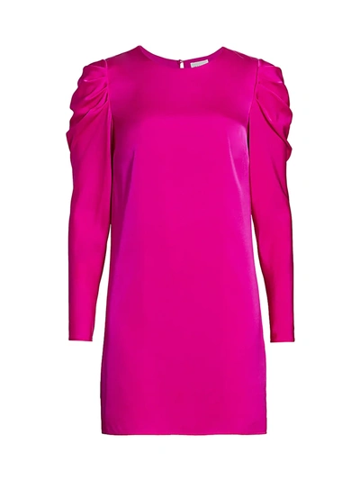 Shop Milly Stretch Silk Carina Draped Long-sleeve Dress In Fuchsia