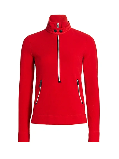Shop Moncler Grenoble Three-quarter Zip Fleece Insulator Sweater In Bright Red