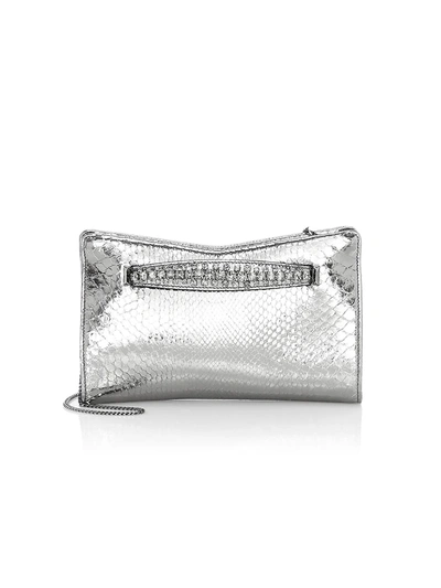 Shop Jimmy Choo Women's Venus Embellished Metallic Python Clutch In Steel