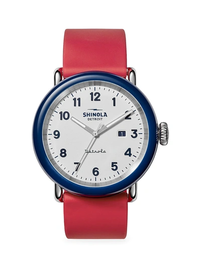 Shop Shinola Detrola The Ace Stainless Steel & Silicone Strap Watch In Red White