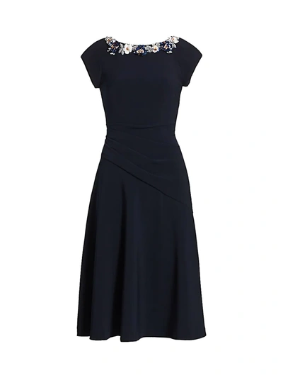 Shop Theia Crepe Boatneck A-line Dress In Navy