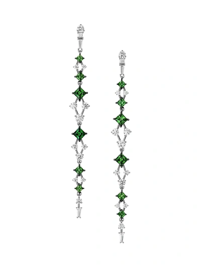 Shop Adriana Orsini Black & Silvertone Two-tone Cubic Zirconia Linear Earrings In Rhodium