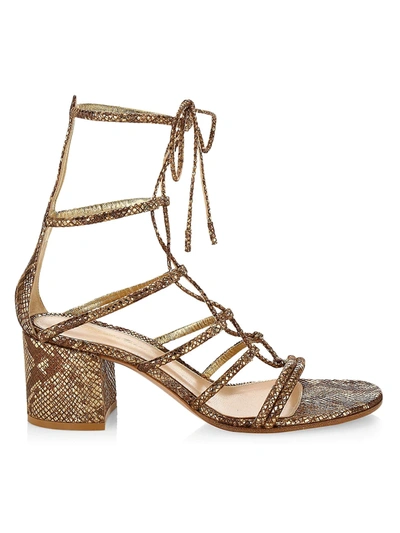 Shop Gianvito Rossi Women's Dallas Snakeskin-embossed Metallic Leather Lace-up Sandals In Mekong