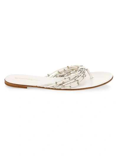 Shop Gianvito Rossi Beaded Leather Thong Sandals In White