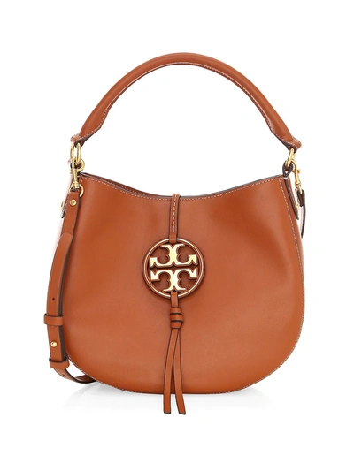 Shop Tory Burch Miller Mini Metal Leather Hobo Bag In Camel