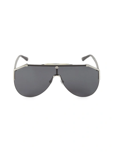 Shop Gucci Men's 99mm Shield Sunglasses In Rutenium