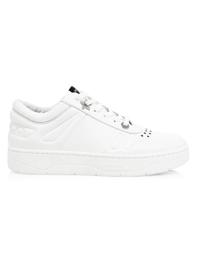 Shop Jimmy Choo Women's Hawaii Pavé-accented Leather Sneakers In White