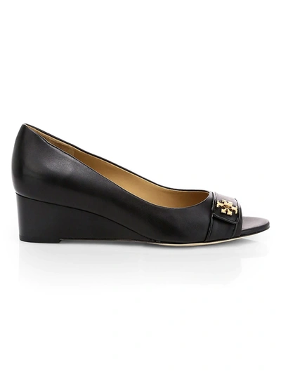 Shop Tory Burch Women's Kira Open-toe Leather Wedge Pumps In Perfect Black