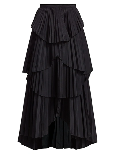 Shop Amur Women's Ophelia Pleated Tier Maxi Skirt In Black