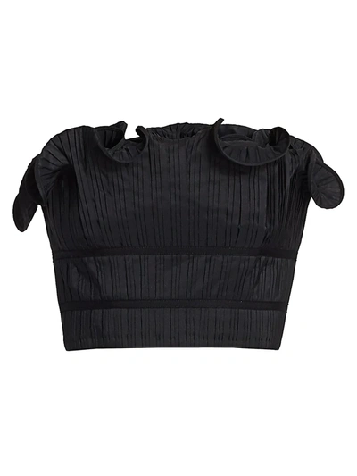 Shop Amur Women's Oriel Pleated Ruffle Strapless Cropped Top In Black