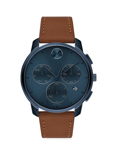 Shop Movado Men's Bold Chronograph Stainless Steel & Leather Strap Watch In Blue
