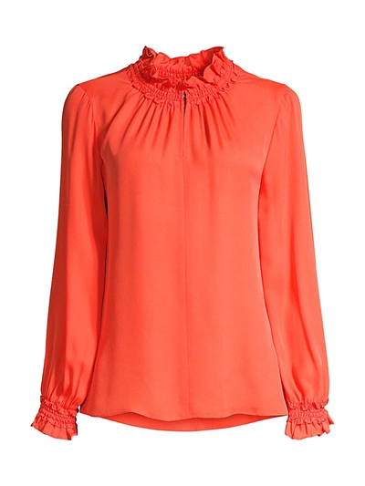 Shop Kobi Halperin Women's Salene Smocked Silk Blouse In Orange Onyx