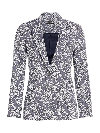 Shop Alice And Olivia Women's Macey Floral Print Blazer In Sapphire White