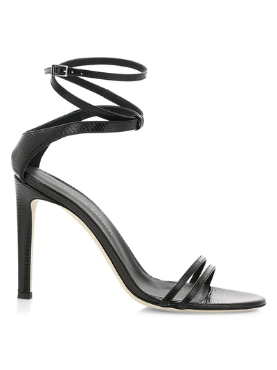 Shop Giuseppe Zanotti Women's Catia Ankle-wrap Lizard-embossed Leather Sandals In Nero