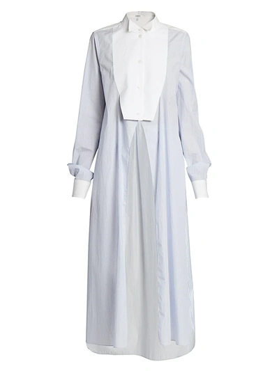 Shop Loewe Women's Split-front Cotton Shirtdress In White Blue