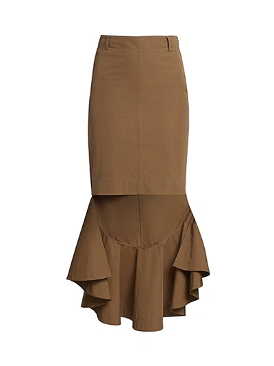 Shop Givenchy Fluted-back High-low Cotton Skirt In Beige