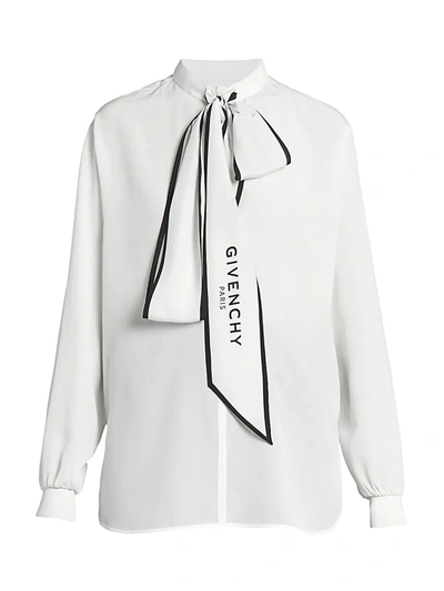 Shop Givenchy Women's Logo-print Tieneck Silk Blouse In Off White