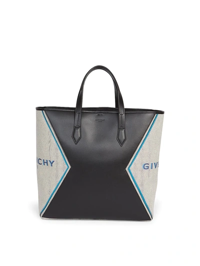 Shop Givenchy Men's Bond Canvas Leather Tote In Black Turquoise