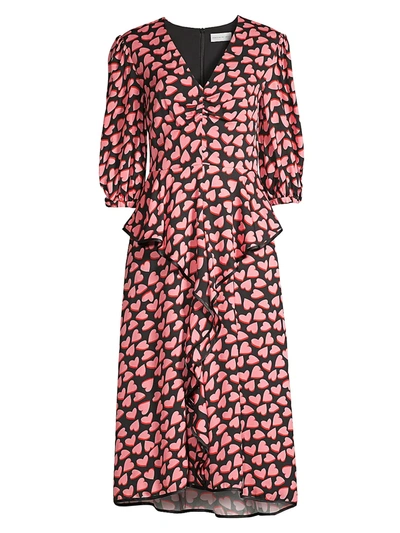 Shop Rebecca Vallance Hotel Beau Frill Heart Print Midi Dress In Neutral