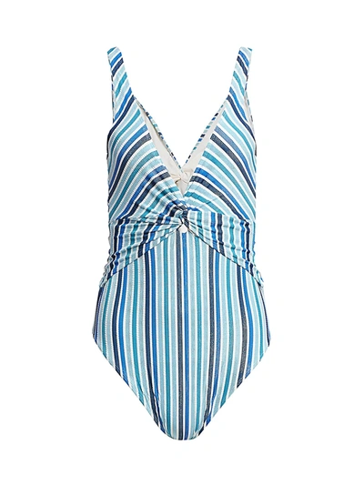 Shop Jonathan Simkhai Metallic Stripe One-piece Swimsuit In Blue Stripe