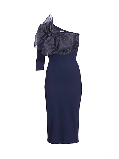 Shop Chiara Boni La Petite Robe Caltha Organza Bodice Asymmetric Bodycon Dress In Blue