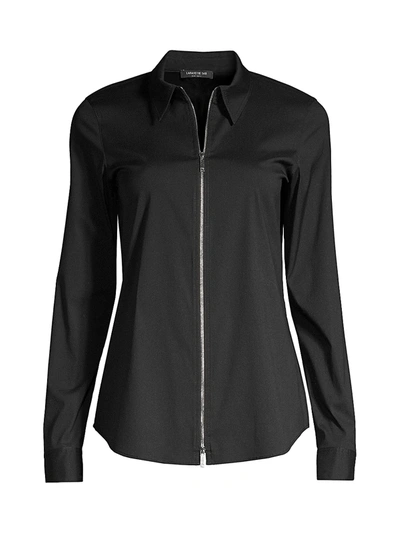 Shop Lafayette 148 Women's Connor Zip-up Shirt In Black