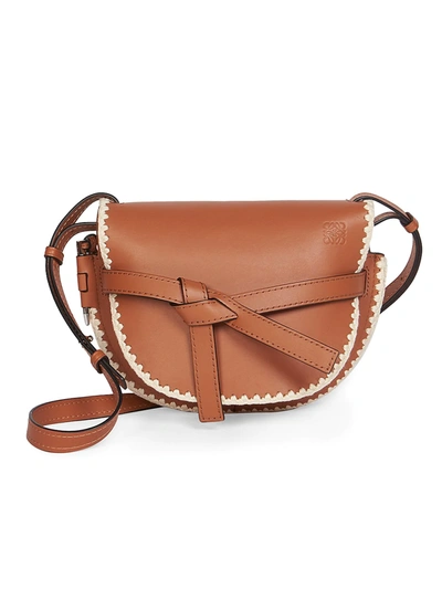 Shop Loewe Women's Small Gate Crochet Leather Saddle Bag In Tan