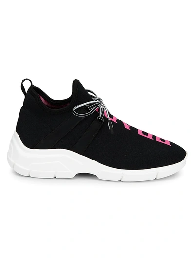 Shop Prada Logo Knit Sneakers In Black Pink