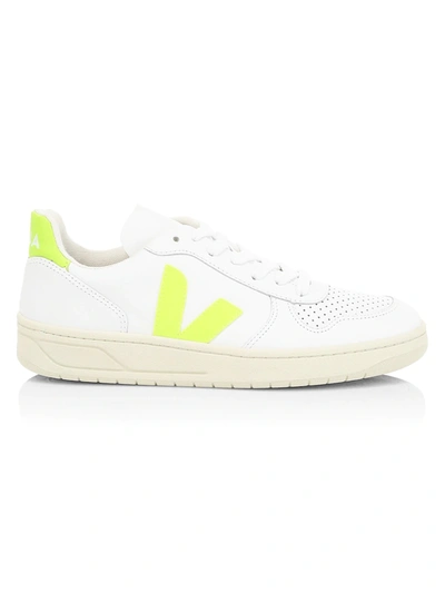 Shop Veja Women's V-10 Leather Low-top Sneakers In Extra White