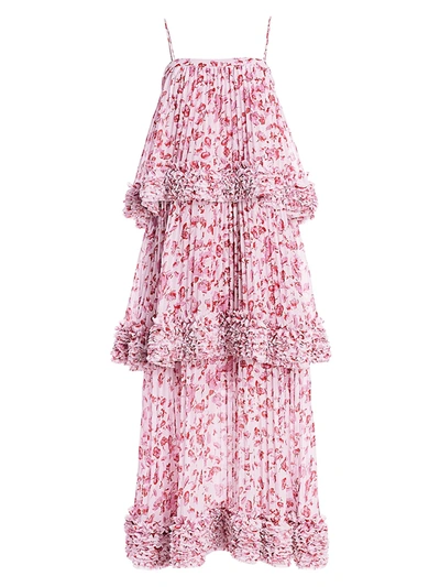 Shop Amur Women's Nicola Tiered Midi Dress In Frozen Rose Pressed Floral