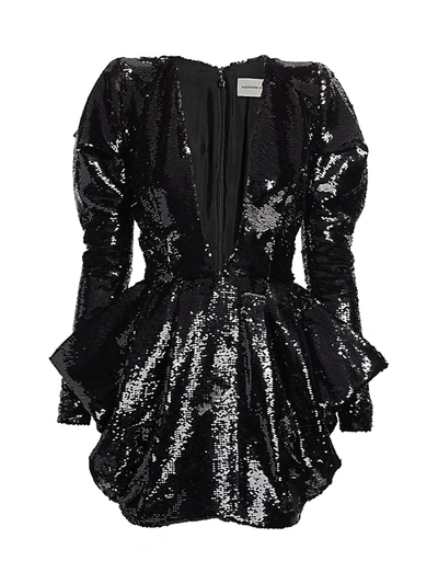 Shop Alexandre Vauthier Women's Allover Sequin V-neck Mini Dress In Black