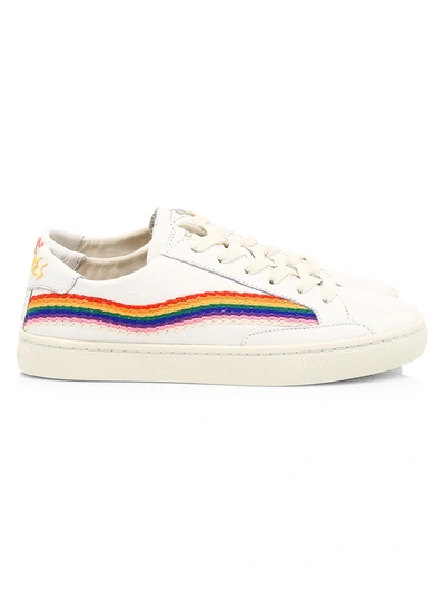 Shop Soludos Women's Rainbow Wave Embroidered Leather Sneakers In White