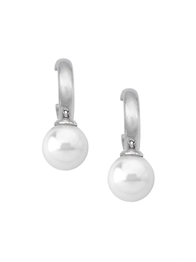 Shop Majorica Sterling Silver & Faux Pearl Hoop Earrings In White