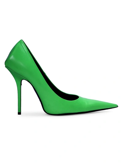 Shop Balenciaga Women's Square Knife Neon Leather Pumps In Fluo Green