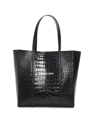 Shop Balenciaga Women's Small Everyday Croc-embossed Leather Tote In Black
