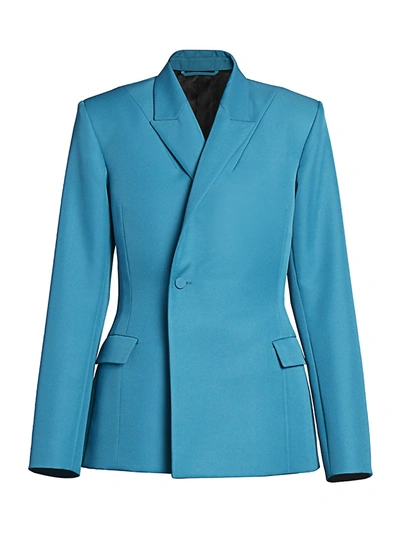 Shop Balenciaga Women's Single Button Jacket In Petrol Blue