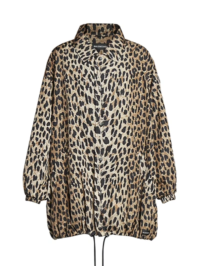 Shop Balenciaga Women's Leopard-print Cocoon Windbreaker In Beige